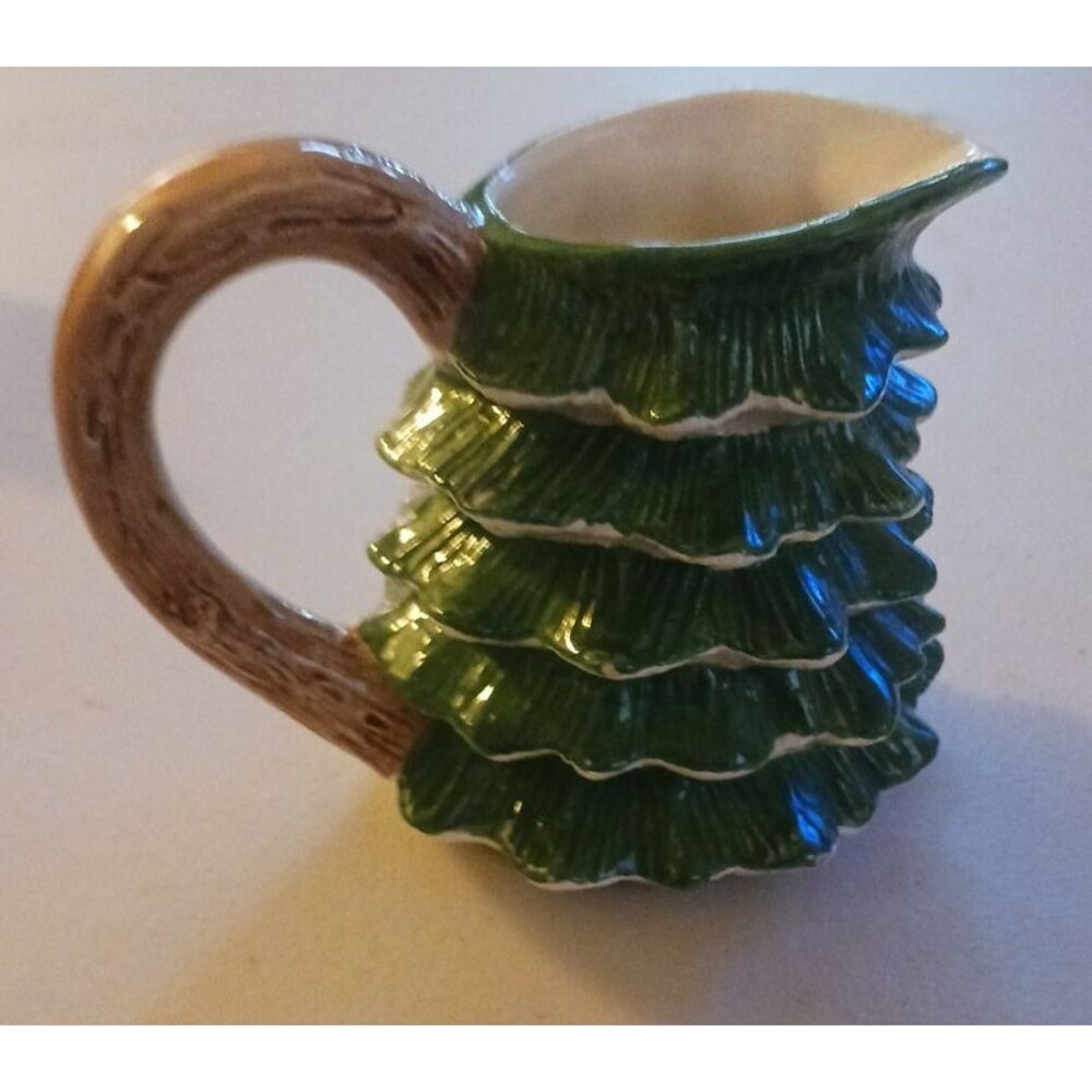 Vintage 1989 OCI Christmas Tree CREAMER 6 oz Green Ceramic Pottery Christmas